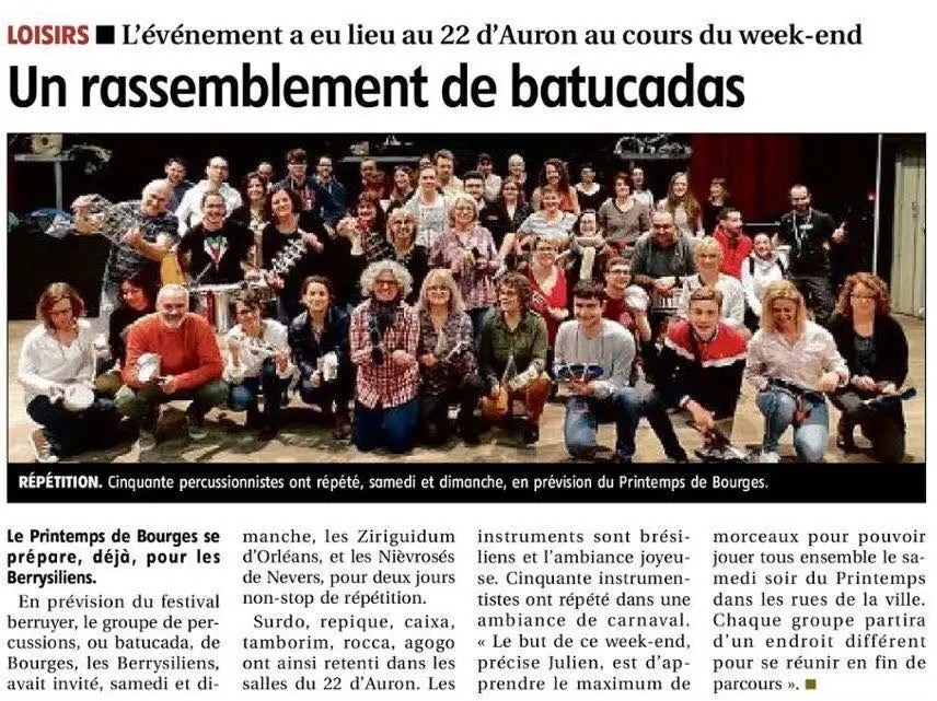 Article sur un rassemblement de batucadas